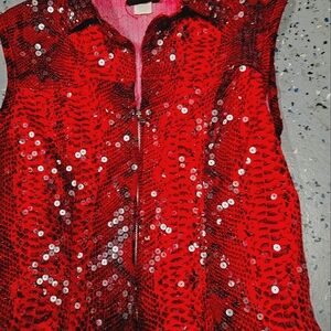 DOMATTO Woman Size Small RED Snake Skin Print Sequin Vest